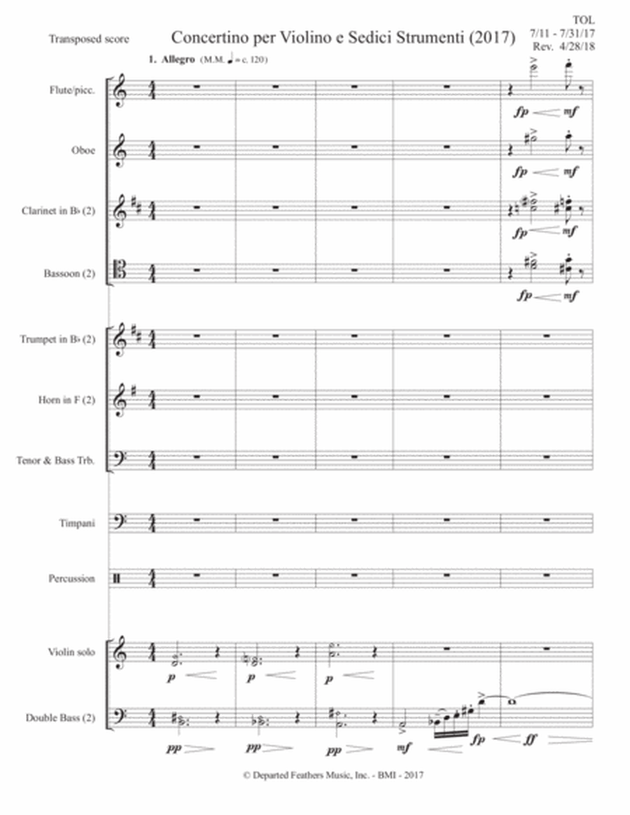 Concertino per Violino e Sedici Strumenti (2017)