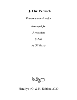 Book cover for Trio sonata, 2 recorders, continuo, F major (arrangement for 3 recorders)