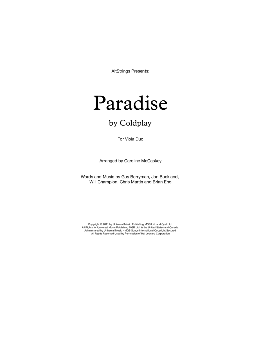 Paradise by Coldplay String Duet - Digital Sheet Music