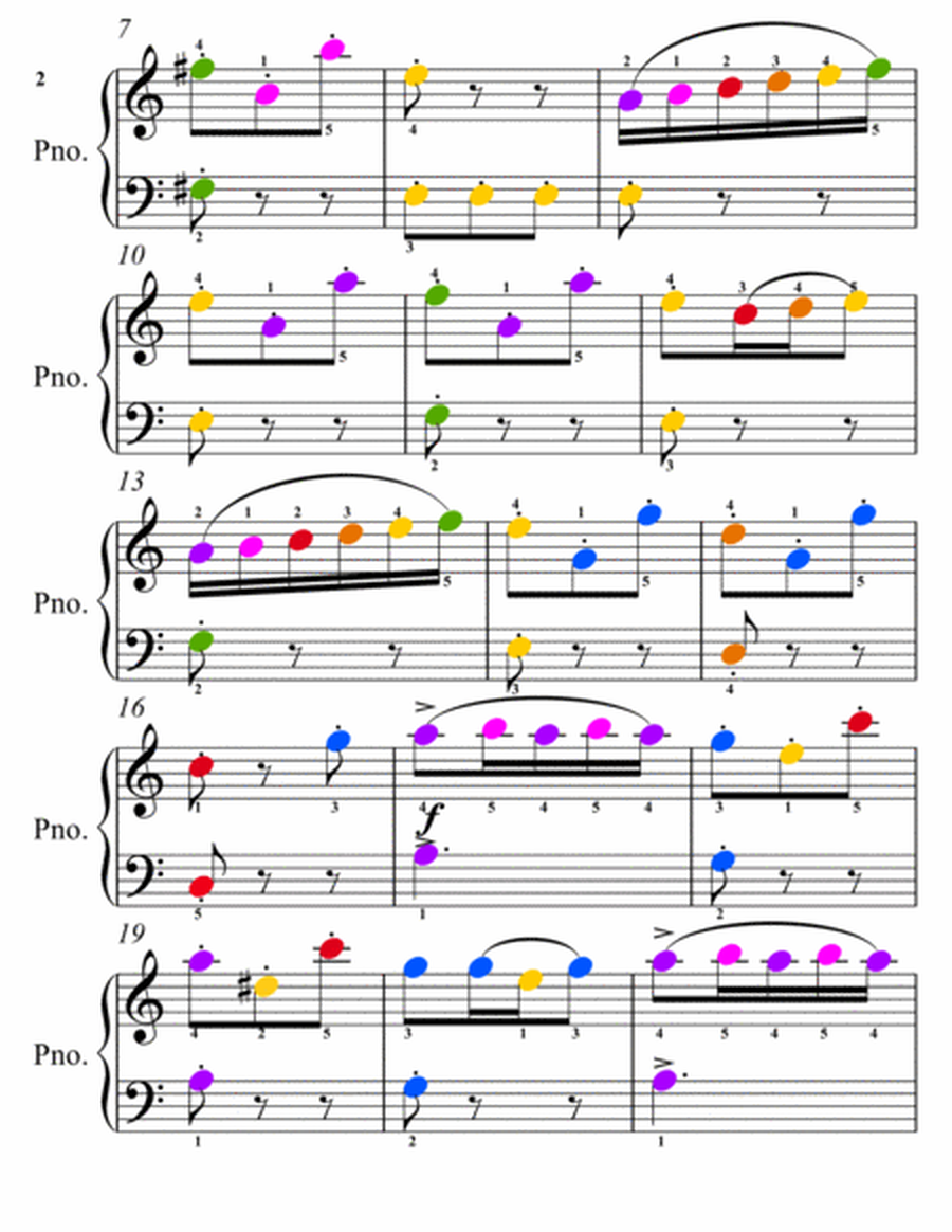 Witches Dance Opus 4 Number 2 Easy Piano Sheet Music with Colored Notation