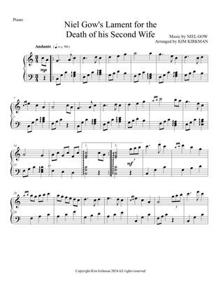 Niel Gow's Lament for the Death of his Second Wife - arranged for piano in C -no black keys required