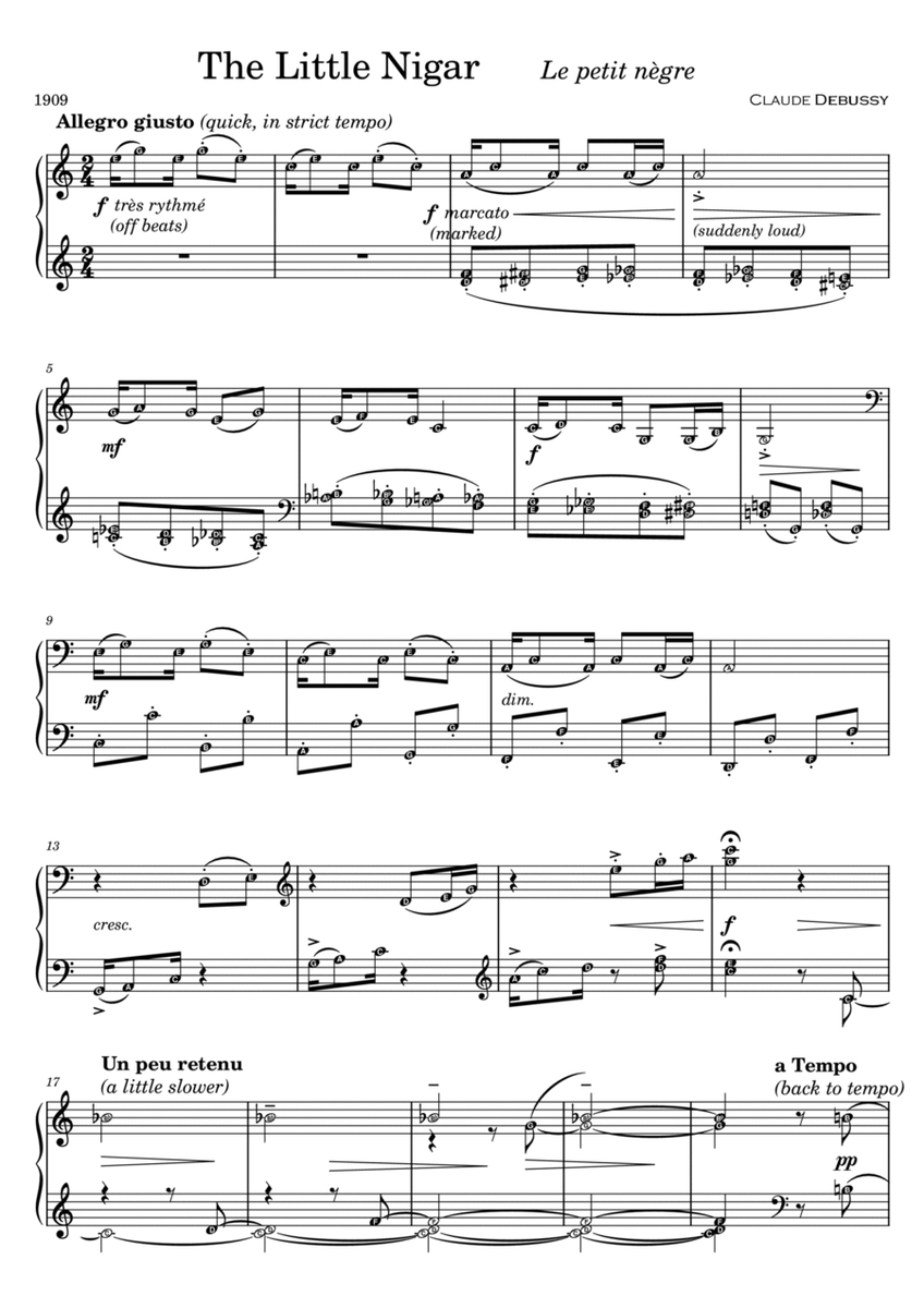 Le Petit Negre The Little Nigar (Grade 5) DEBUSSY Intermediate Piano Sheet Music with note names image number null