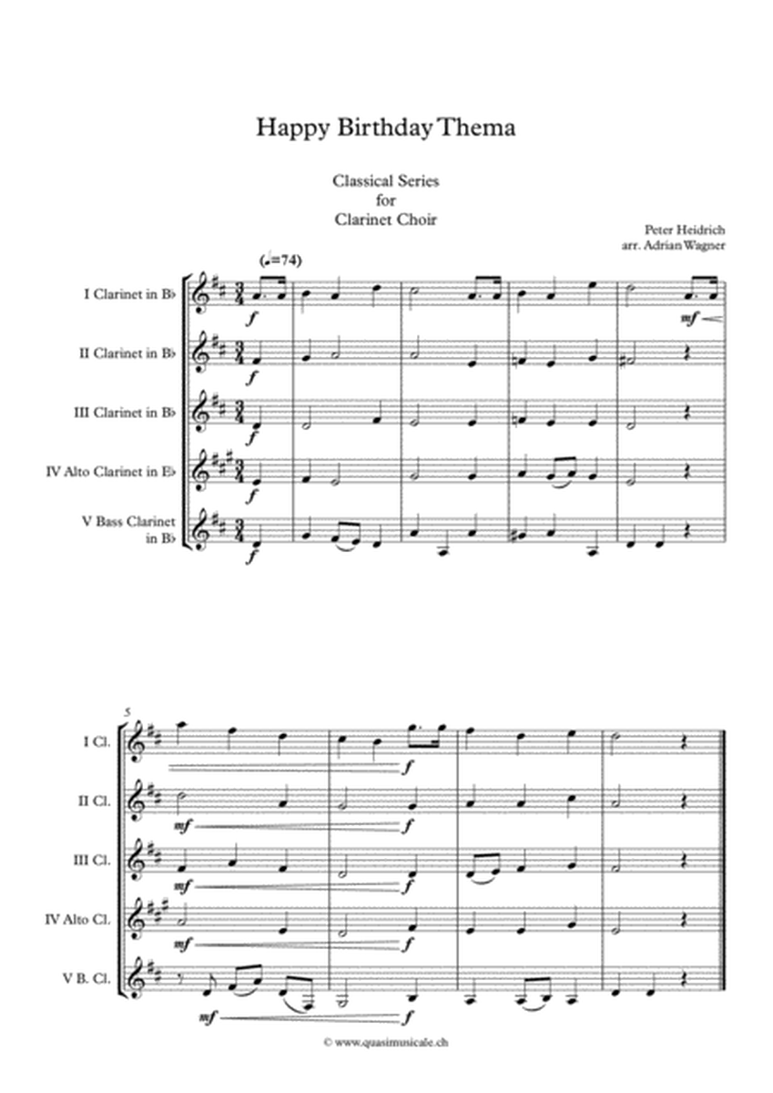 "Happy Birthday Thema" Clarinet Choir arr. Adrian Wagner image number null