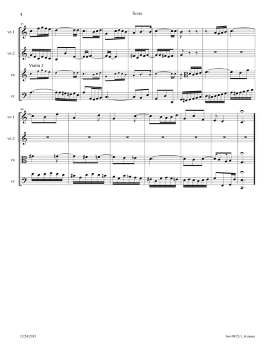 Bach: Prelude BWV 872 Arranged for String Quartet image number null