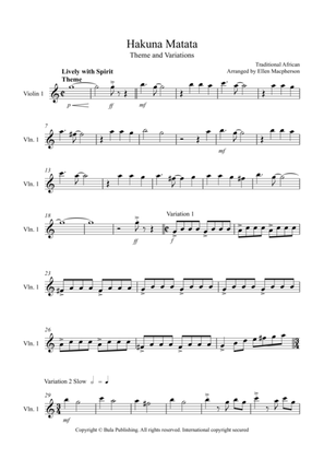 Book cover for Hakuna Matata Theme & Variation - Easy String Quartet - Violin 1