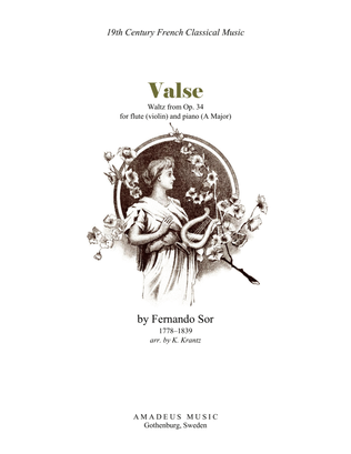 Book cover for Valse / Waltz Op. 34 for flute (violin) and piano (A Major)
