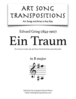 Book cover for GRIEG: Ein Traum, Op. 48 no. 6 (transposed to B major)