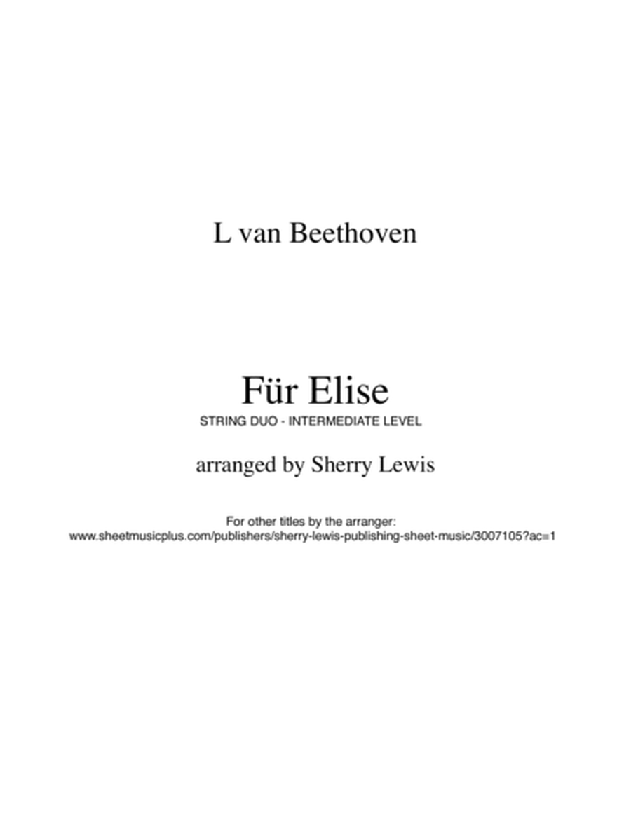 FÜR ELISE, FUR ELISE, String Duo, Intermediate Level for violin and cello image number null