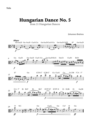 Book cover for Hungarian Dance No. 5 by Brahms for Viola Solo