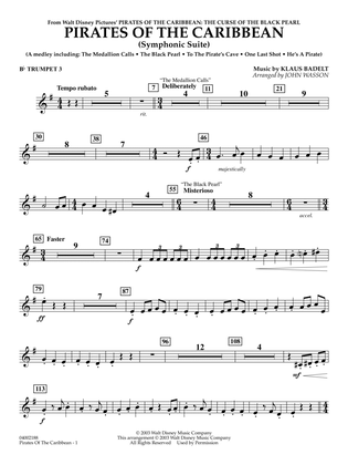 Book cover for Pirates Of The Caribbean (Symphonic Suite) (arr. John Wasson) - Bb Trumpet 3