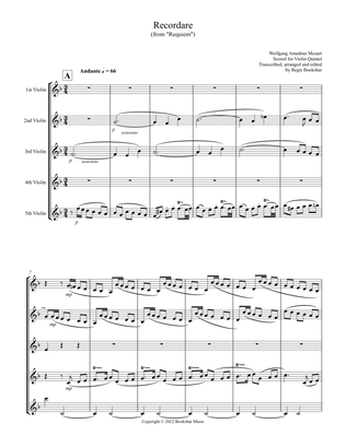 Recordare (from "Requiem") (F) (Violin Quintet)