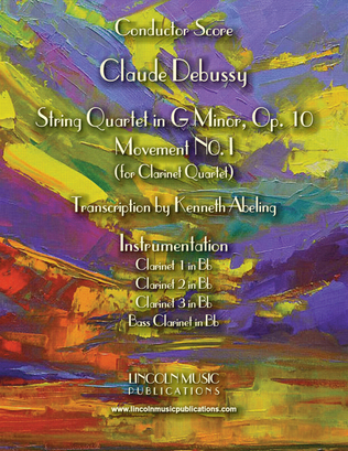 Book cover for Debussy - String Quartet in G minor, Op.10, Mvt I (for Clarinet Quartet)