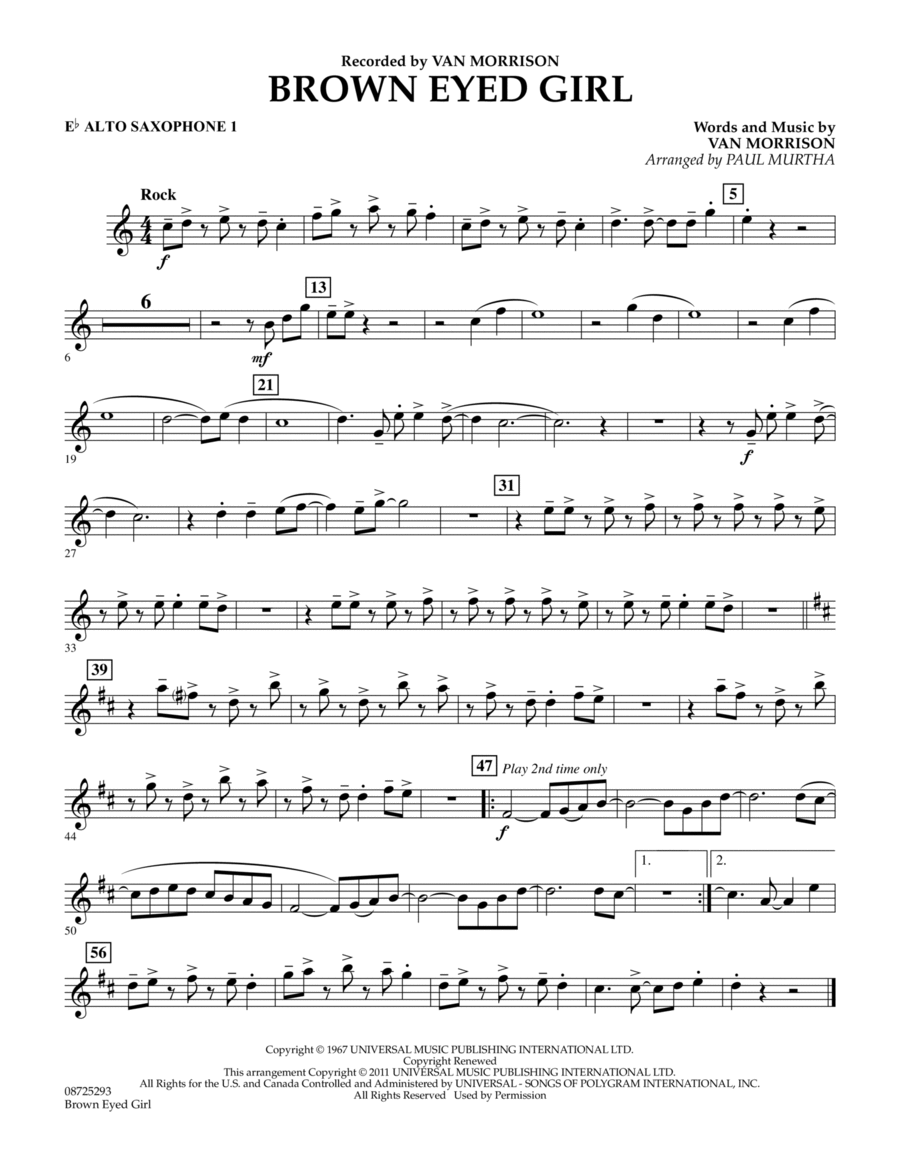 Brown Eyed Girl - Eb Alto Saxophone 1 by Paul Murtha Concert Band - Digital Sheet Music