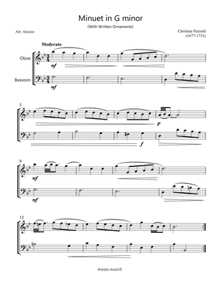 Book cover for Bach Minuet in G minor - BWV anh 115 - Oboe and bassoon ornamented