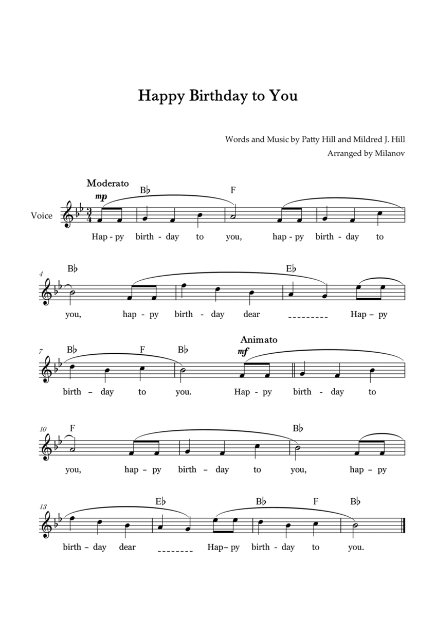 Happy Birthday to You | Lead Sheet | B-flat Major image number null