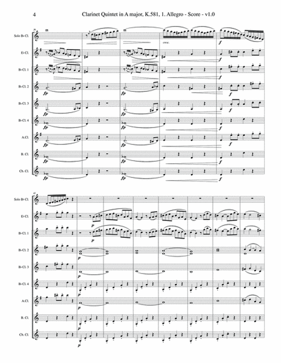 Mozart Clarinet Quintet in A major, K.581, Complete for Clarinet Choir image number null