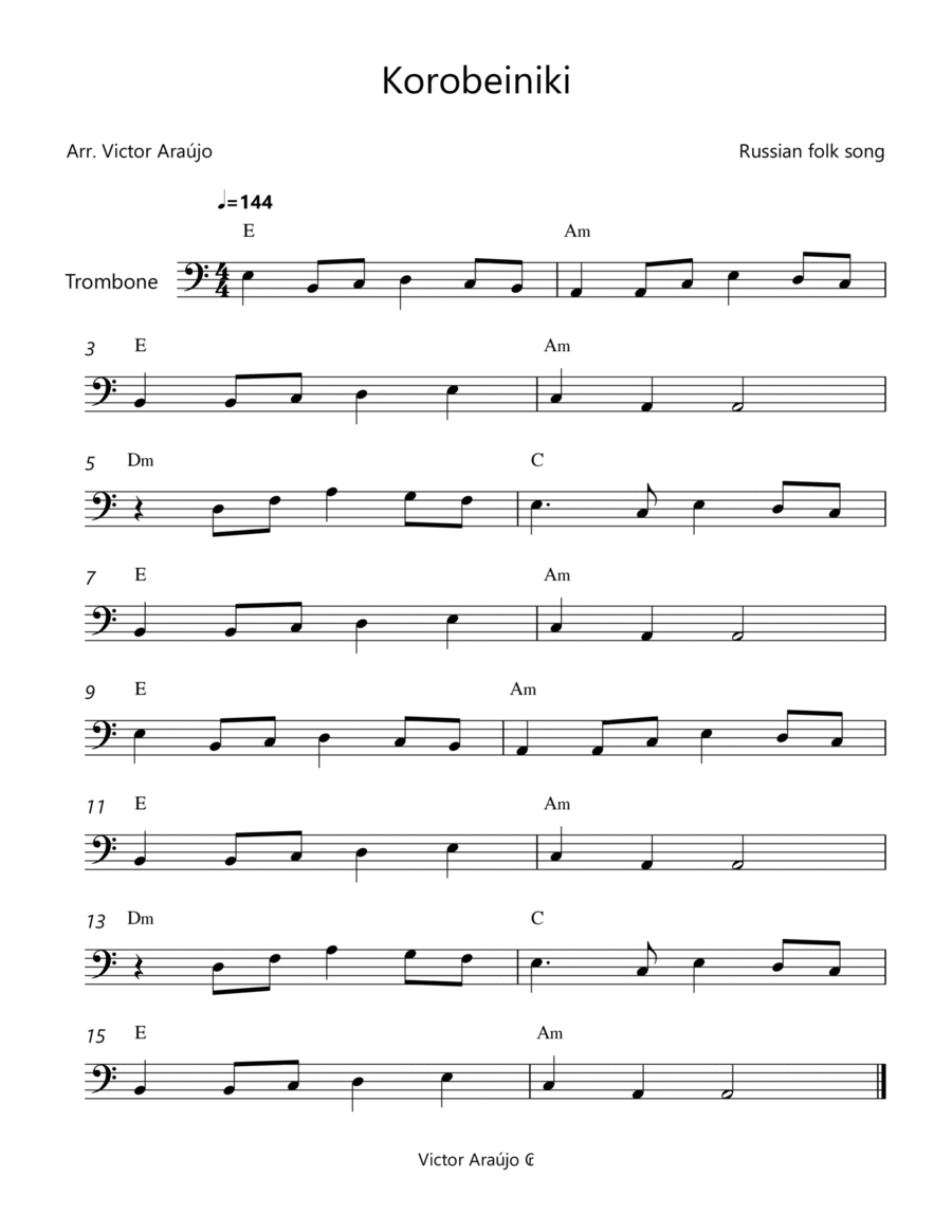 Korobeiniki (from Tetris) - Trombone Lead Sheet - Chord Symbols image number null