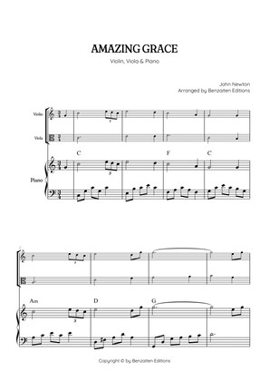 Amazing Grace • easy violin and viola sheet music with piano accompaniment (with chords)