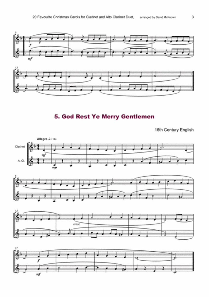 20 Favourite Christmas Carols for Clarinet and Alto Clarinet Duet