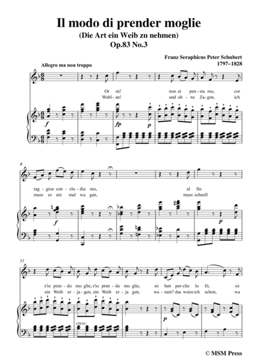 Schubert-Il modo di prender moglie,Op.83 No.3,in F Major,for Voice&Piano image number null
