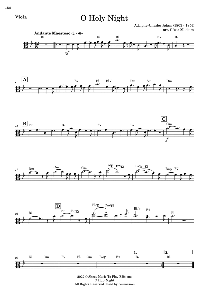 O Holy Night - Viola Solo - W/Chords image number null