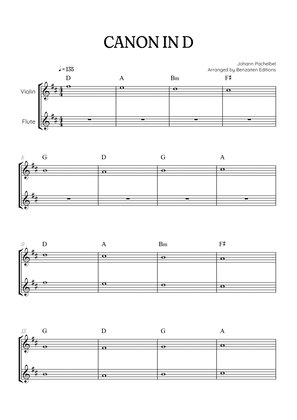 Pachelbel Canon in D • violin & flute duet sheet music [chords]
