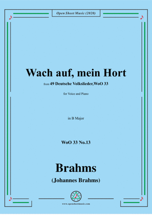 Book cover for Brahms-Wach auf,mein Hort,WoO 33 No.13,in B Major,for Voice and Piano