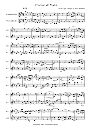 Chanson De Matin for Clarinet Duet