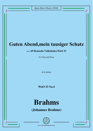 Book cover for Brahms-Guten Abend,mein tausiger Schatz,WoO 33 No.4,in b minor,for Voice&Piano