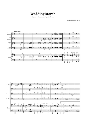Book cover for Wedding March by Mendelssohn for Recorder Quartet and Piano with Chords