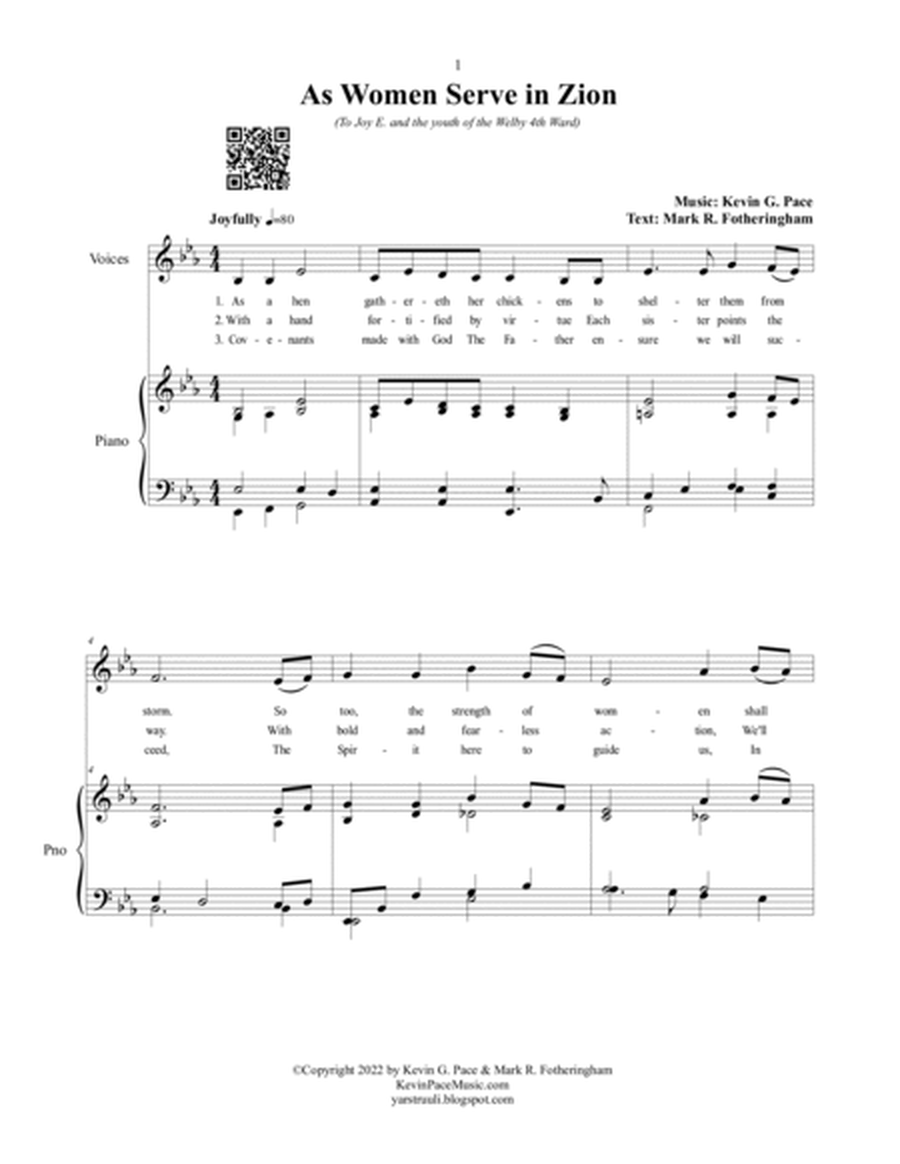 As Women Serve in Zion, a sacred song for vocal solo or unison choir image number null