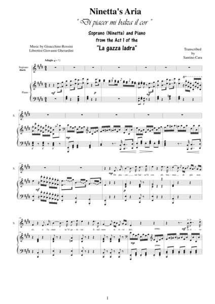 Rossini-La gazza ladra (Act 1) Di piacer mi balza il cor - Soprano and piano  by Gioachino Rossini - Soprano Voice - Digital Sheet Music | Sheet Music  Plus