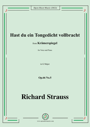 Book cover for Richard Strauss-Hast du ein Tongedicht vollbracht,in G Major,Op.66 No.5