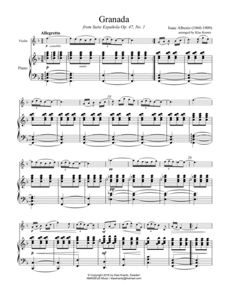 4 Pieces by Albéniz for violin and piano (Granada, Sevilla, Córdoba, Cadiz) image number null