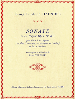 Book cover for Sonata Op.1, No.12 In F Major (recorder & Continuo)