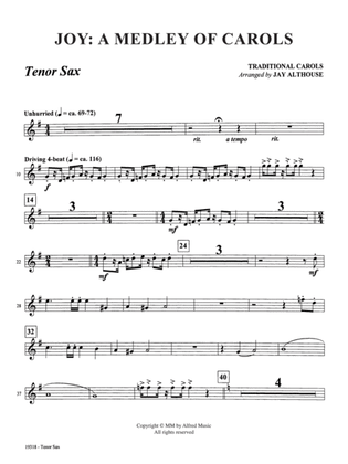 Book cover for Joy: A Medley of Carols: B-flat Tenor Saxophone