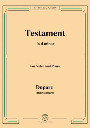 Book cover for Duparc-Testament in d minor