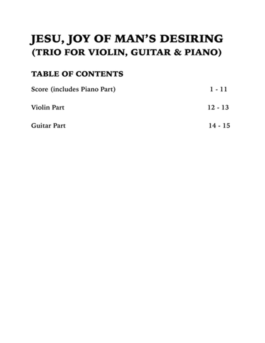 Jesu, Joy of Man's Desiring (Trio for Violin, Guitar and Piano) by Johann Sebastian Bach Small Ensemble - Digital Sheet Music