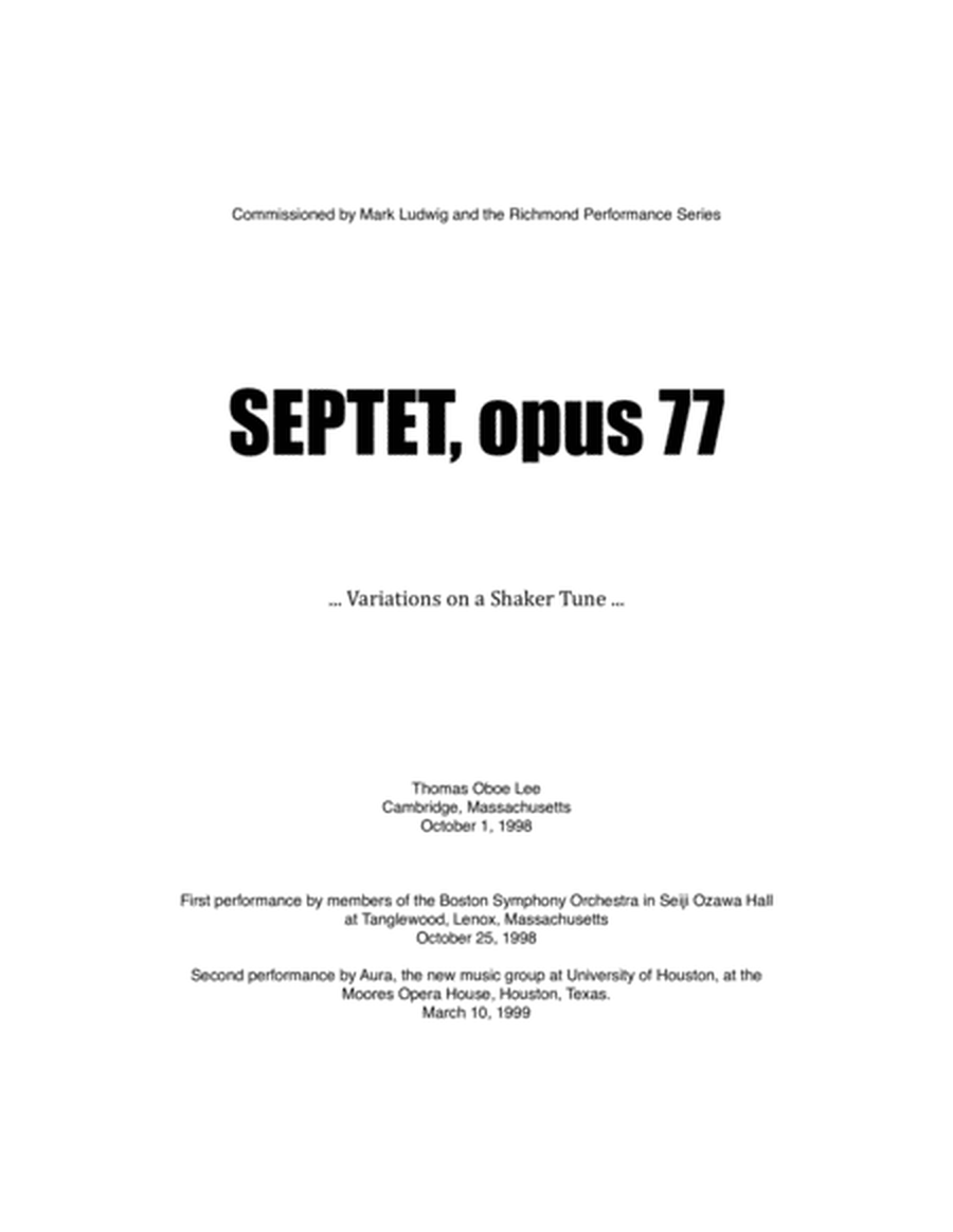 Septet, opus 77 ... Variations on a Shaker Tune (1998) for flute, clarinet, horn, violin, viola, cel image number null