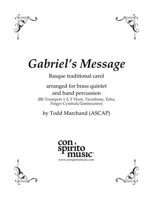 Book cover for Gabriel's Message (The Angel Gabriel to Heaven Came) - brass quintet, hand percussion