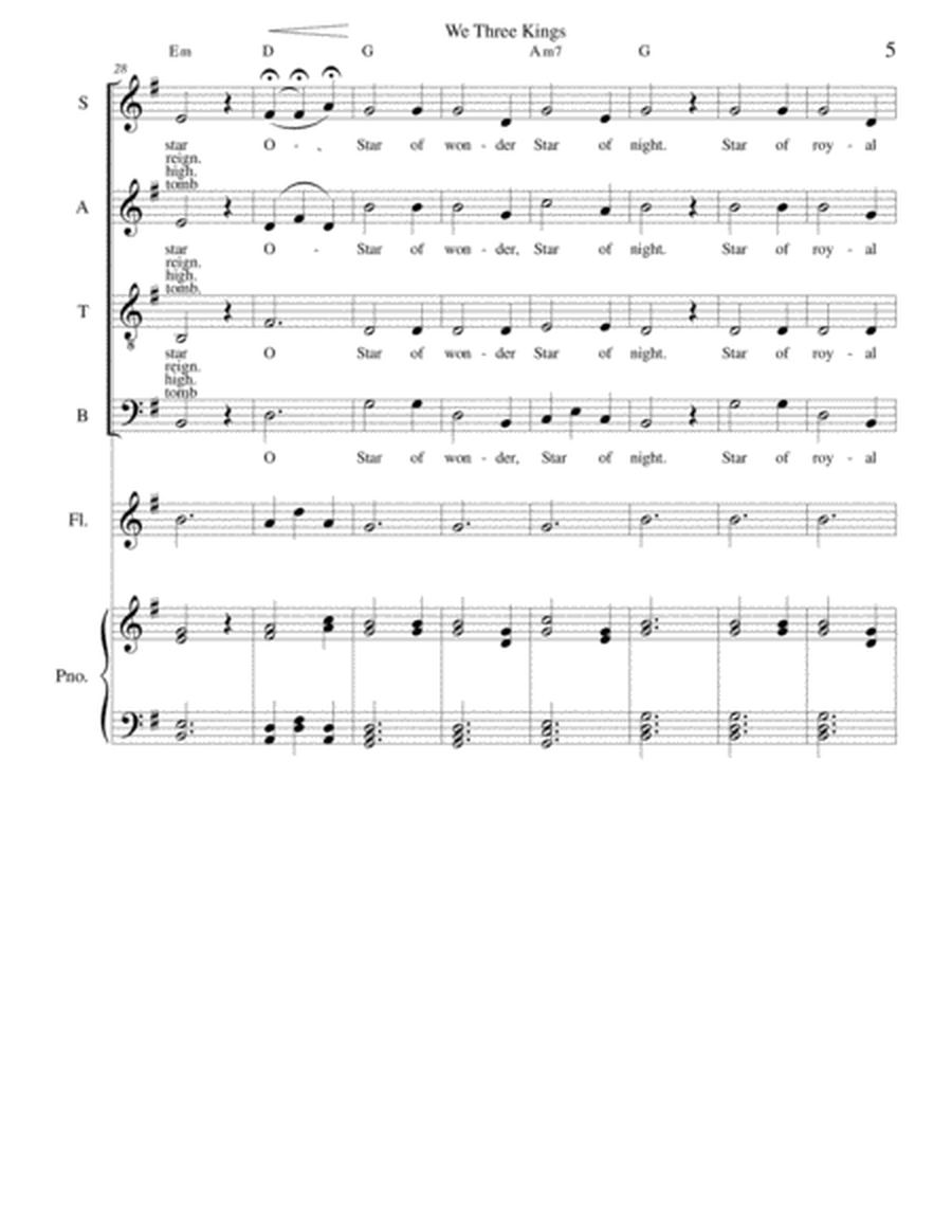 We Three Kings - SATB with choice of flute, cello, french horn, trumpet or violin and piano image number null