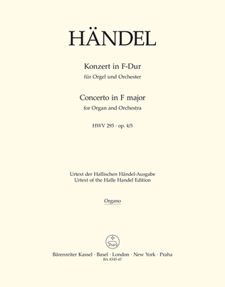 Book cover for Concerto for Organ and Orchestra F major, Op. 4/5 HWV 293