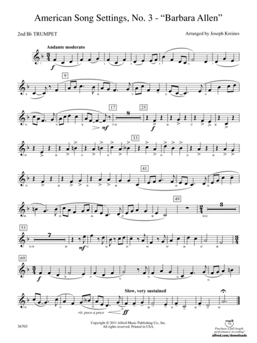 American Song Settings, No. 3 "Barbara Allen": 2nd B-flat Trumpet