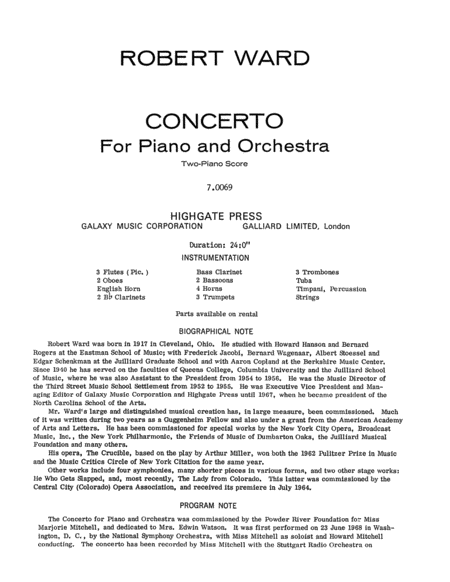 Concerto for Piano and Orchestra (Piano Score)