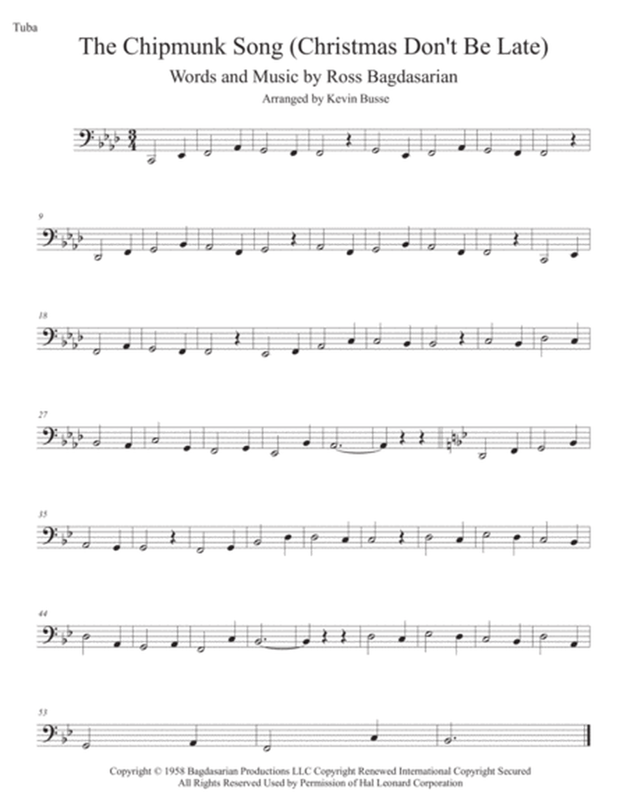The Chipmunk Song (Christmas Don't Be Late, Original key) Tuba image number null