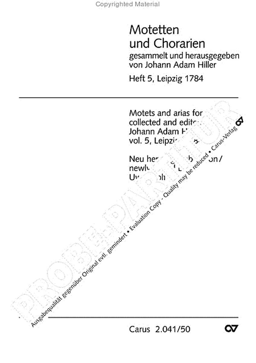 Motets and arias for choirs collected and edited by Johann Adam Hiller, vol. 5