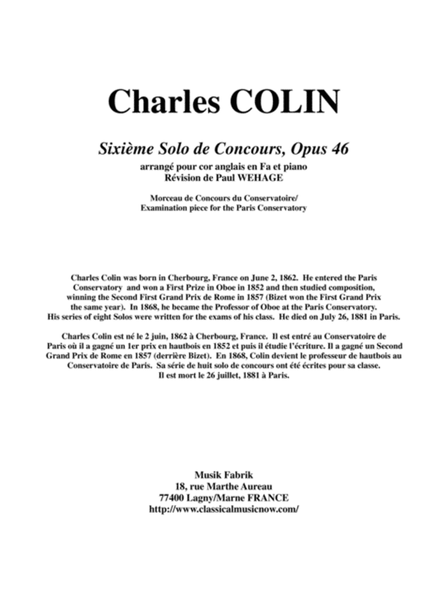 Charles Colin: Sixième Solo de Concours, Opus 46 arranged for english horn and piano