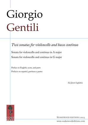 Book cover for Gentili - Two sonatas for violoncello and basso continuo (preface, score and parts in PDF)