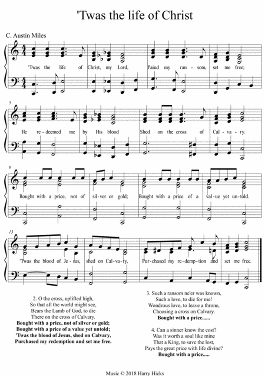 'Twas the life of Christ. A new tune to a wonderful old hymn.