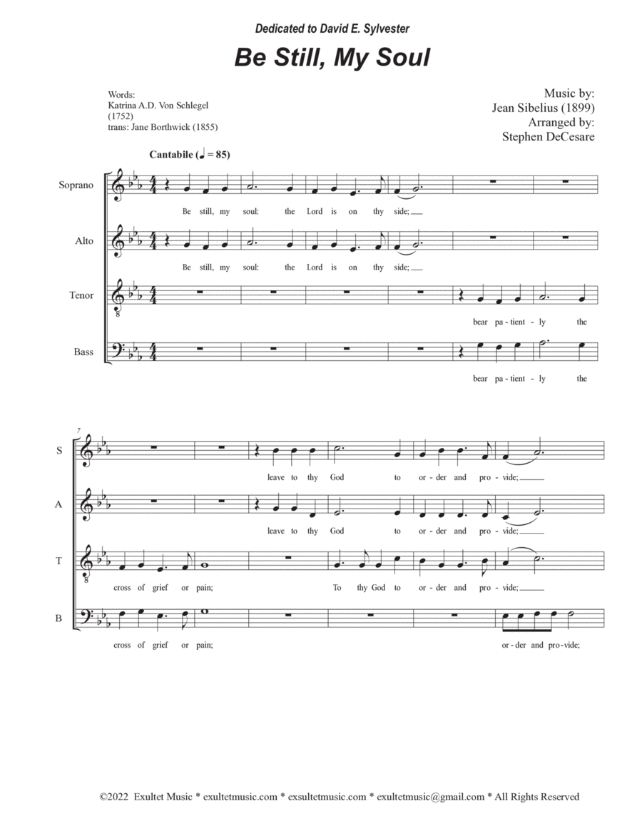 Be Still, My Soul (Vocal Quartet - (SATB) by Stephen DeCesare 4-Part - Digital Sheet Music